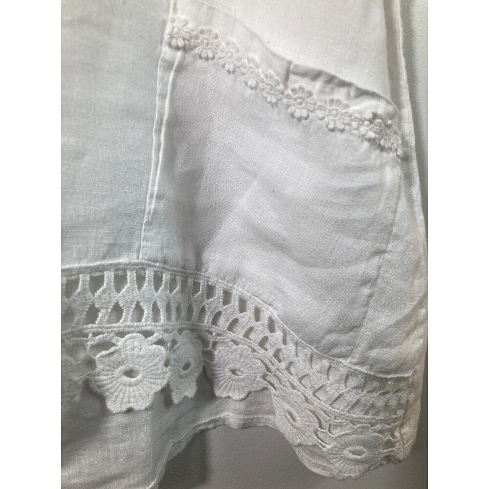 Womens White Linen Lace 3/4 Sleeve Boho Tunic Top‎ Made it Italy 16 - Picture 4 of 9